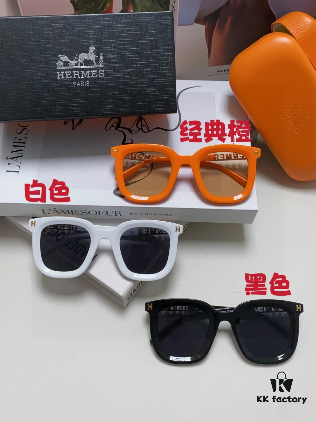 Hermes 2025 New Arrival Retro Square Unisex Sunglasses for Women, Slimming Design for Round Faces, Fashionable Influencer-Style Sunglasses with Metal Cut-Out Temples, UV-Protective Eyewear