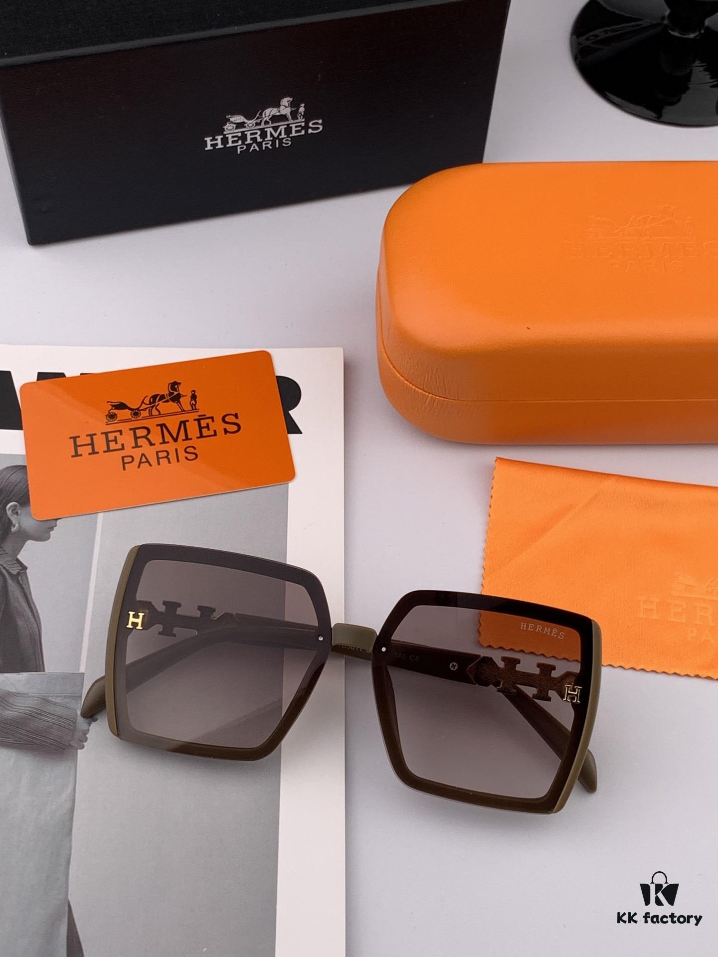 HERMES 2025 Spring New Arrival Original Release Famous Internet Influencer Ultra Popular Luxury Square Sunglasses Classic Full-Frame Design High-Quality Authentic Brand Model: H1301