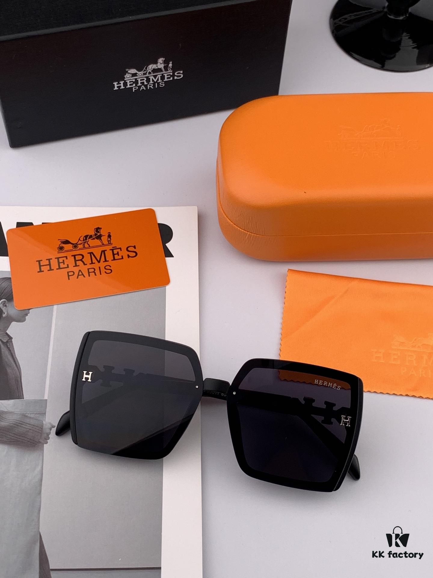 HERMES 2025 Spring New Arrival Original Release Famous Internet Influencer Ultra Popular Luxury Square Sunglasses Classic Full-Frame Design High-Quality Authentic Brand Model: H1301