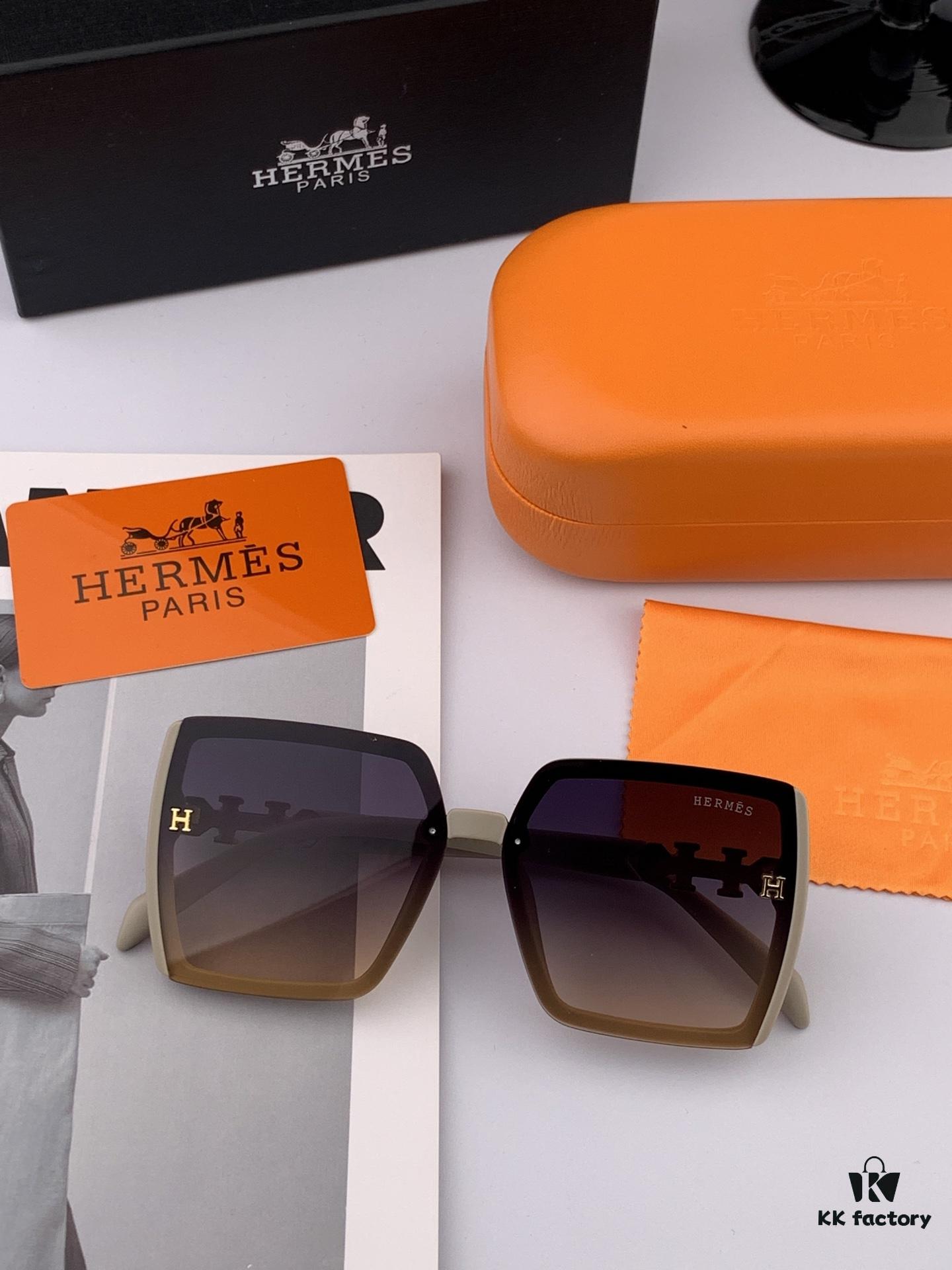 HERMES 2025 Spring New Arrival Original Release Famous Internet Influencer Ultra Popular Luxury Square Sunglasses Classic Full-Frame Design High-Quality Authentic Brand Model: H1301
