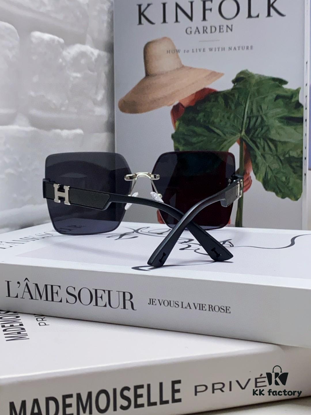 Hermes 2025 New Unisex Frameless Square Sunglasses UV Protection Stylish Beach Sun Glasses for Driving Face-Framing Sunblock Eyewear