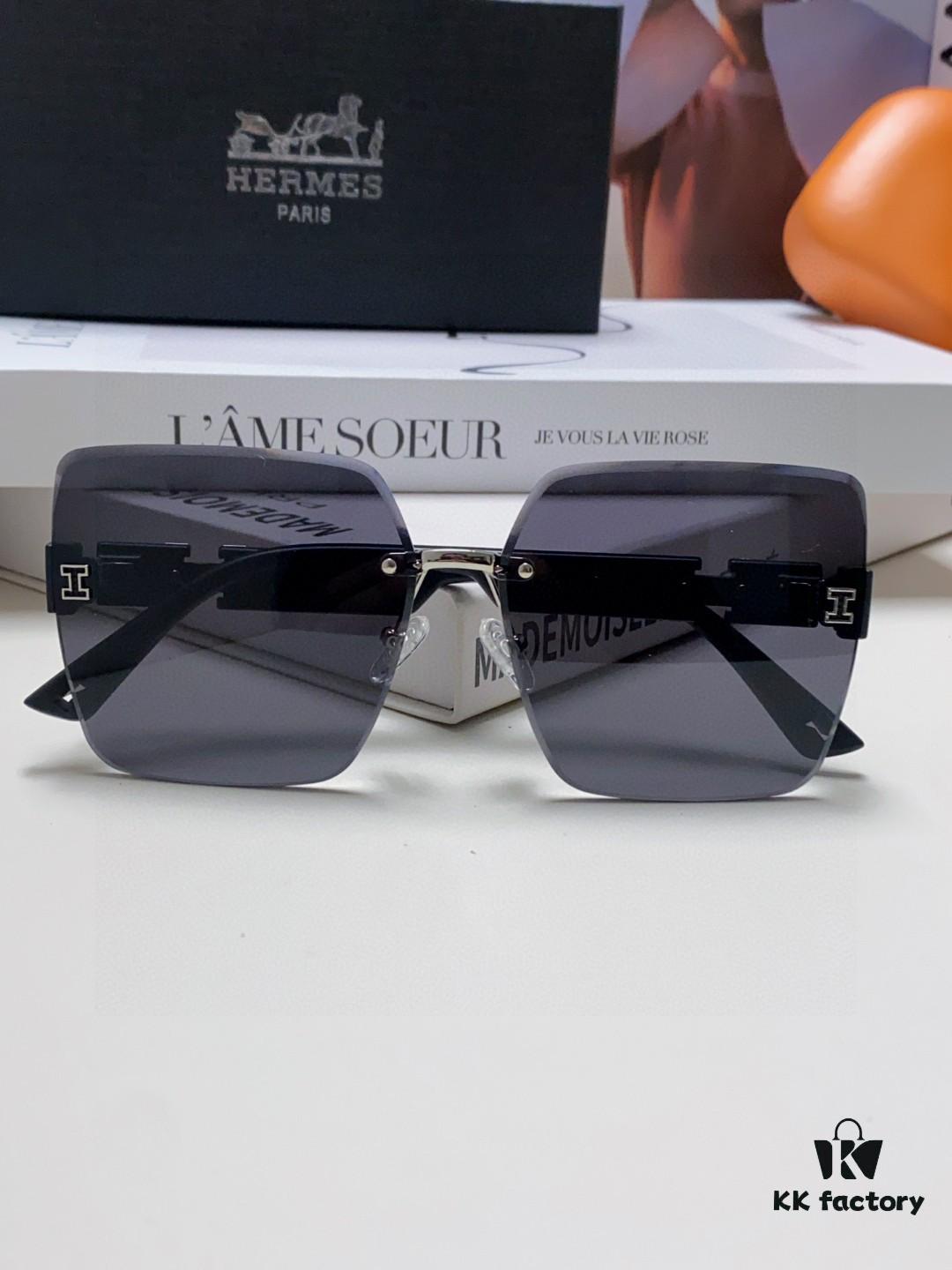 Hermes 2025 New Unisex Frameless Square Sunglasses UV Protection Stylish Beach Sun Glasses for Driving Face-Framing Sunblock Eyewear