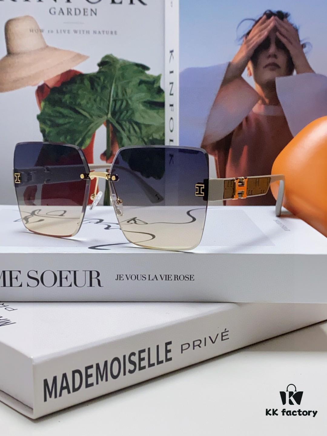 Hermes 2025 New Arrival Frameless Square Sunglasses, UV Protection Beach Sun Glasses with Slimming Effect, Stylish Unisex Driving Shades