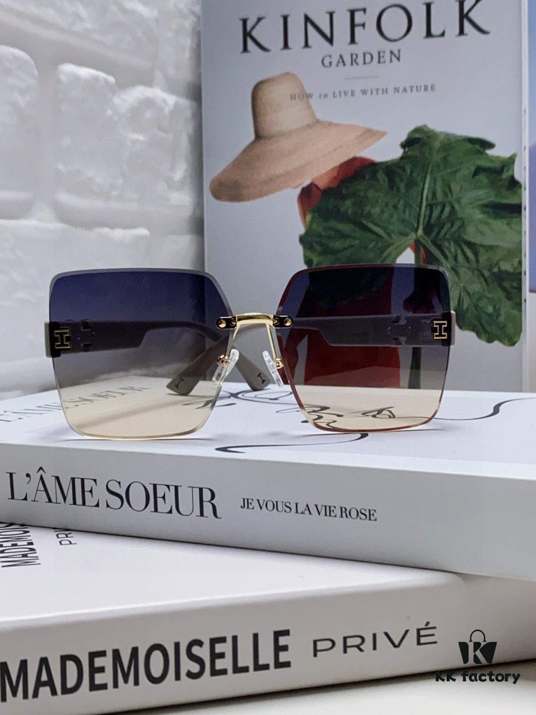 Hermes 2025 New Arrival Frameless Square Sunglasses, UV Protection Beach Sun Glasses with Slimming Effect, Stylish Unisex Driving Shades