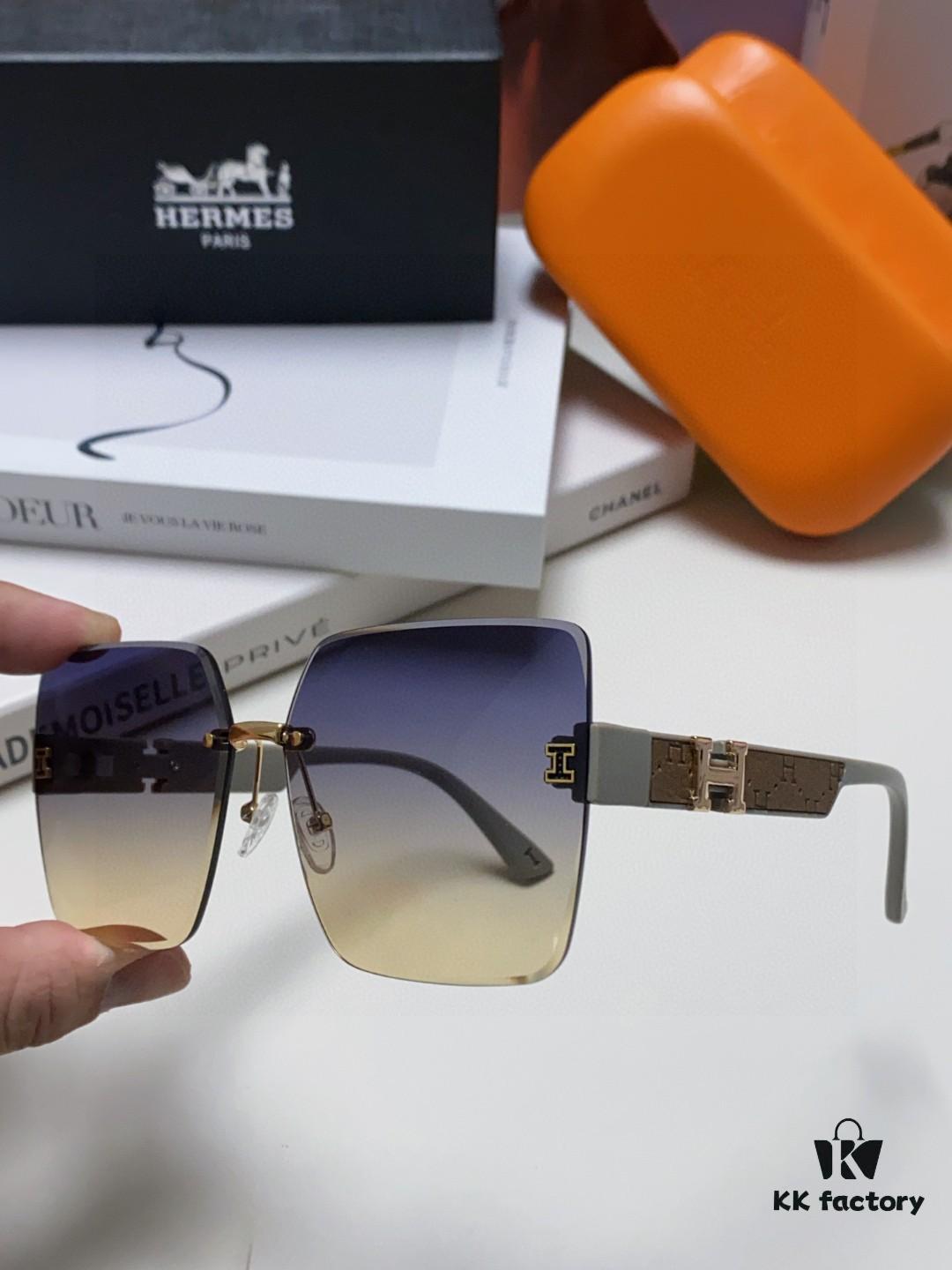 Hermes 2025 New Arrival Frameless Square Sunglasses, UV Protection Beach Sun Glasses with Slimming Effect, Stylish Unisex Driving Shades