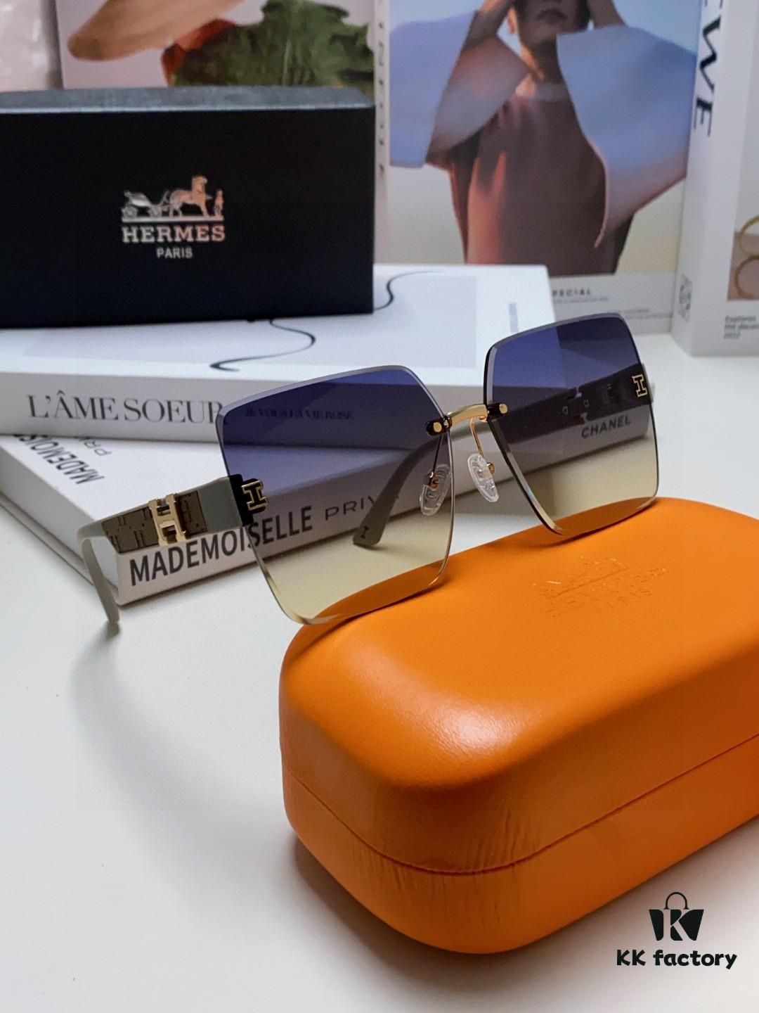 Hermes 2025 New Arrival Frameless Square Sunglasses, UV Protection Beach Sun Glasses with Slimming Effect, Stylish Unisex Driving Shades