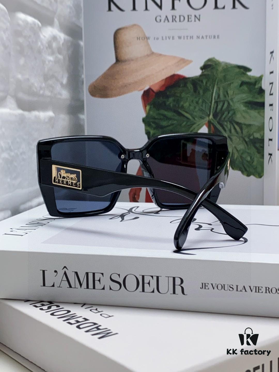 Hermes 2025 New Arrival Polarized Sunglasses for Women, Fashion Oversized Frame, Slimming Effect, UV Protection, Versatile and Stylish