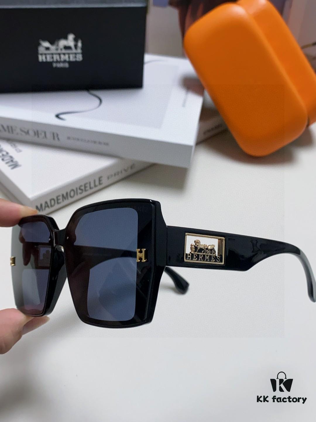 Hermes 2025 New Arrival Polarized Sunglasses for Women, Fashion Oversized Frame, Slimming Effect, UV Protection, Versatile and Stylish