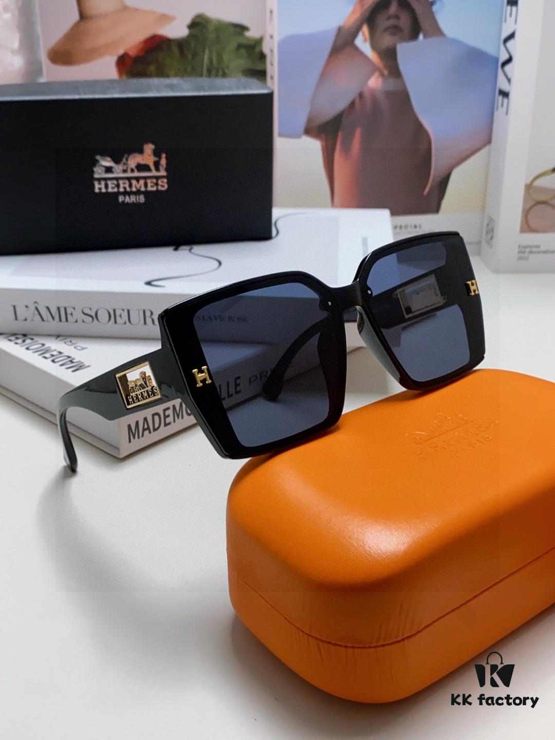 Hermes 2025 New Arrival Polarized Sunglasses for Women, Fashion Oversized Frame, Slimming Effect, UV Protection, Versatile and Stylish