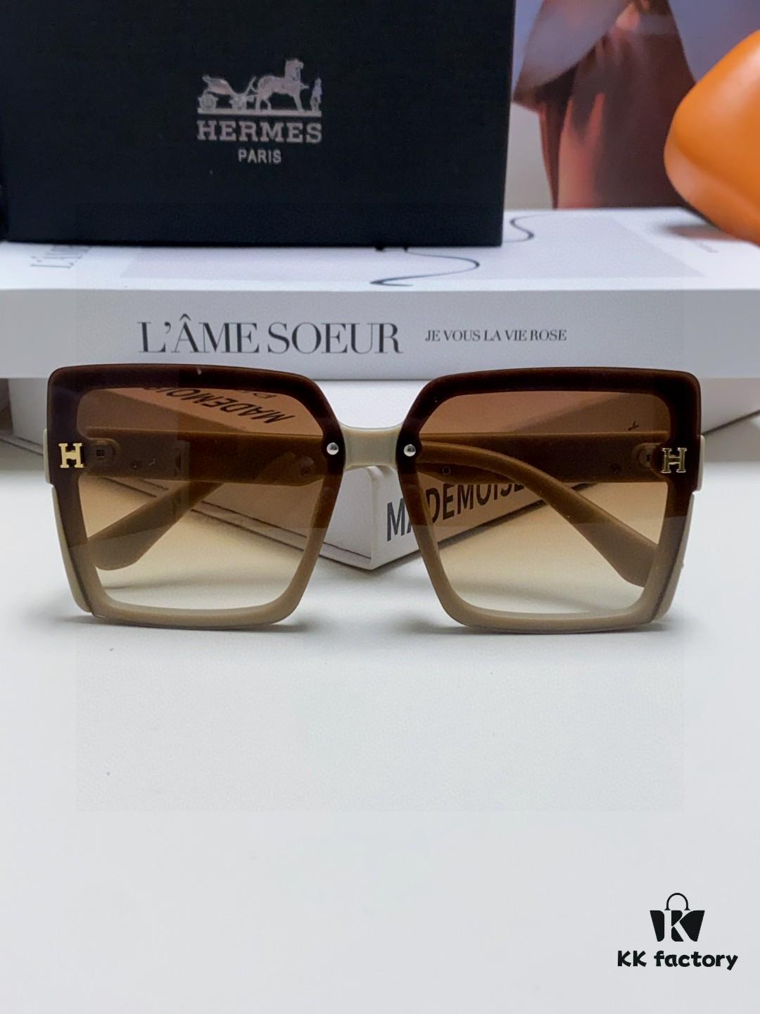 Hermes 2025 New Korean-Style Square Women's Sunglasses, Retro Fashion Minimalist Polarized Sunglasses, Unisex Sun Glasses