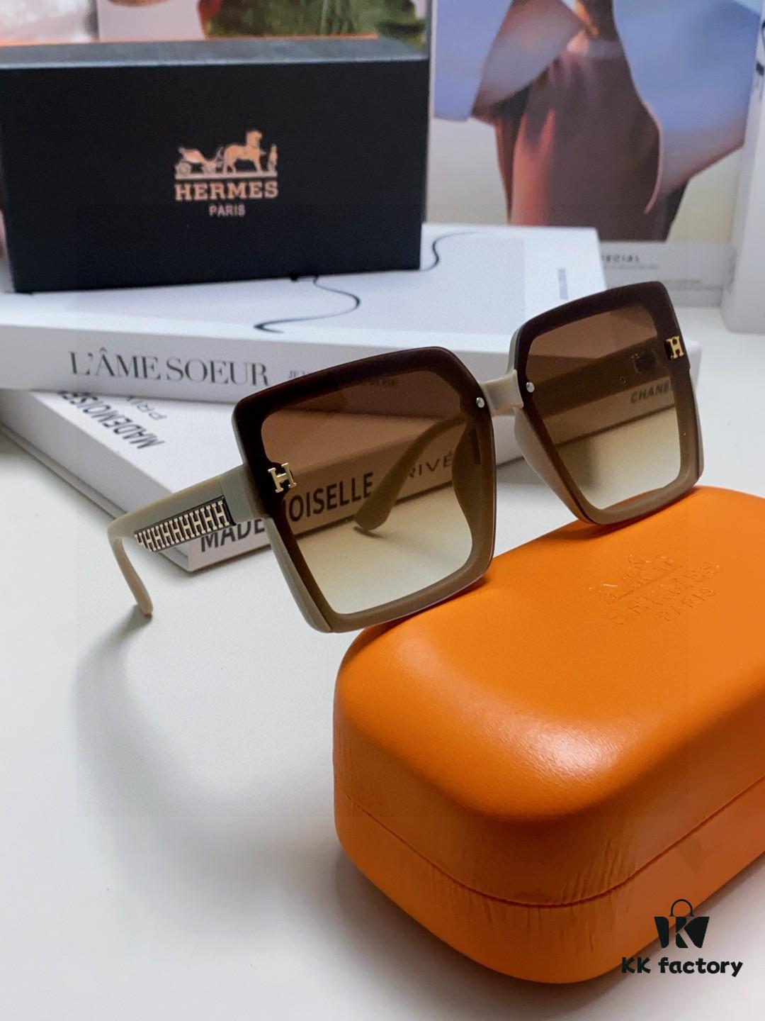 Hermes 2025 New Korean-Style Square Women's Sunglasses, Retro Fashion Minimalist Polarized Sunglasses, Unisex Sun Glasses
