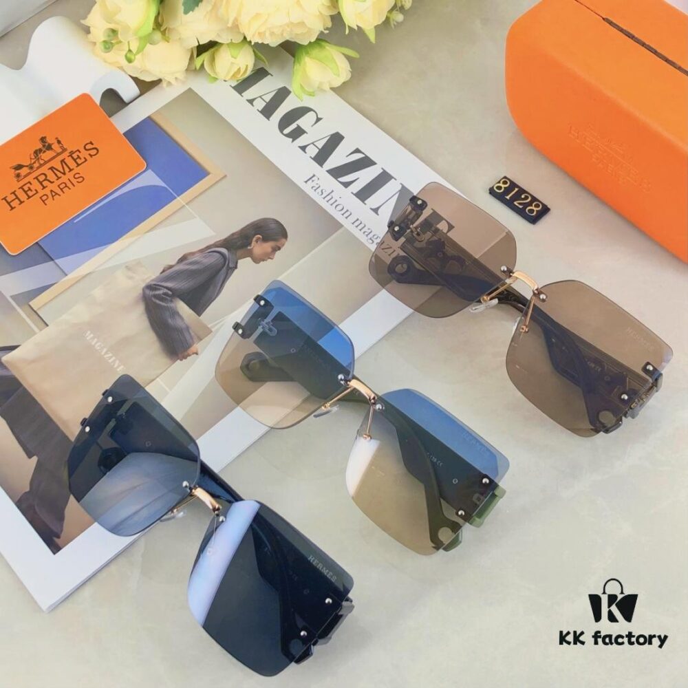 Hermes Women's Ava Large Frame Sunglasses, Frameless Cut-Out Fashion Sun Glasses for Slimming Look, Trendy Influencer Streetwear Eyewear