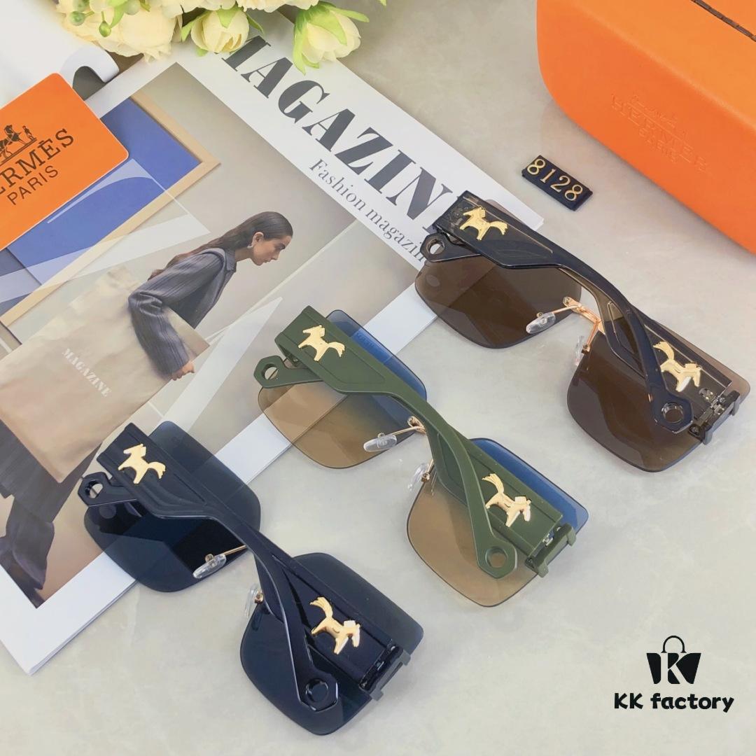 Hermes Women's Ava Large Frame Sunglasses, Frameless Cut-Out Fashion Sun Glasses for Slimming Look, Trendy Influencer Streetwear Eyewear