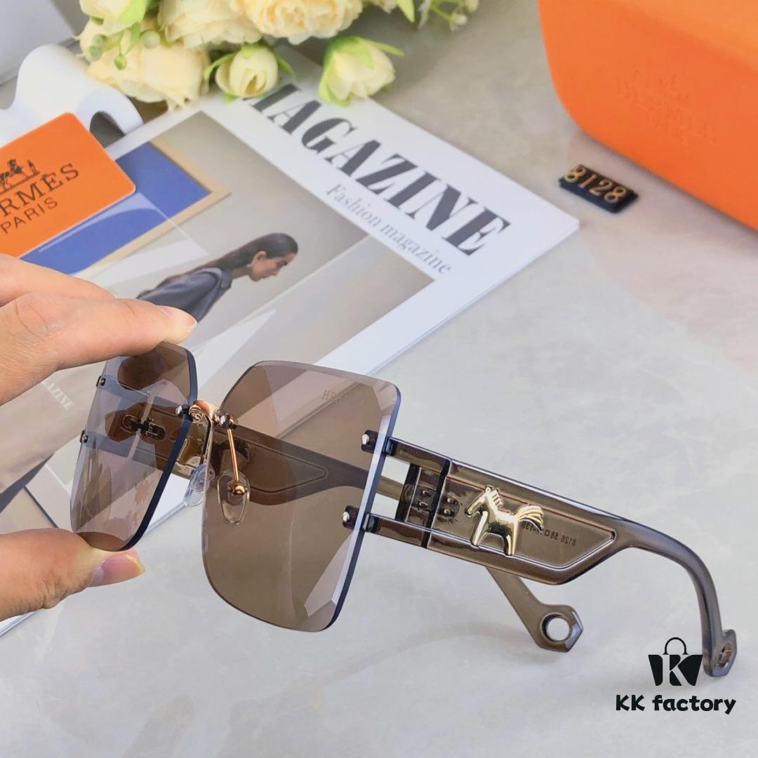 Hermes Women's Ava Large Frame Sunglasses, Frameless Cut-Out Fashion Sun Glasses for Slimming Look, Trendy Influencer Streetwear Eyewear