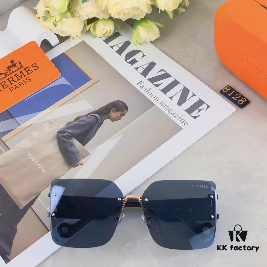 Hermes Women's Ava Large Frame Sunglasses, Frameless Cut-Out Fashion Sun Glasses for Slimming Look, Trendy Influencer Streetwear Eyewear