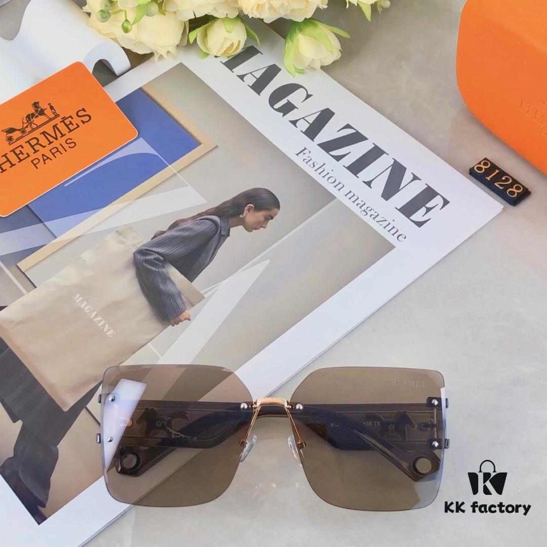 Hermes Women's Ava Large Frame Sunglasses, Frameless Cut-Out Fashion Sun Glasses for Slimming Look, Trendy Influencer Streetwear Eyewear