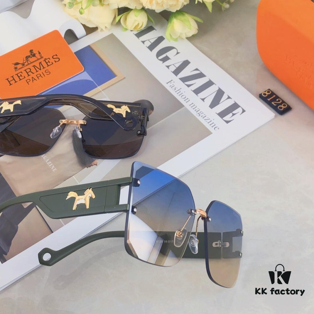 Hermes Women's Ava Large Frame Sunglasses, Frameless Cut-Out Fashion Sun Glasses for Slimming Look, Trendy Influencer Streetwear Eyewear