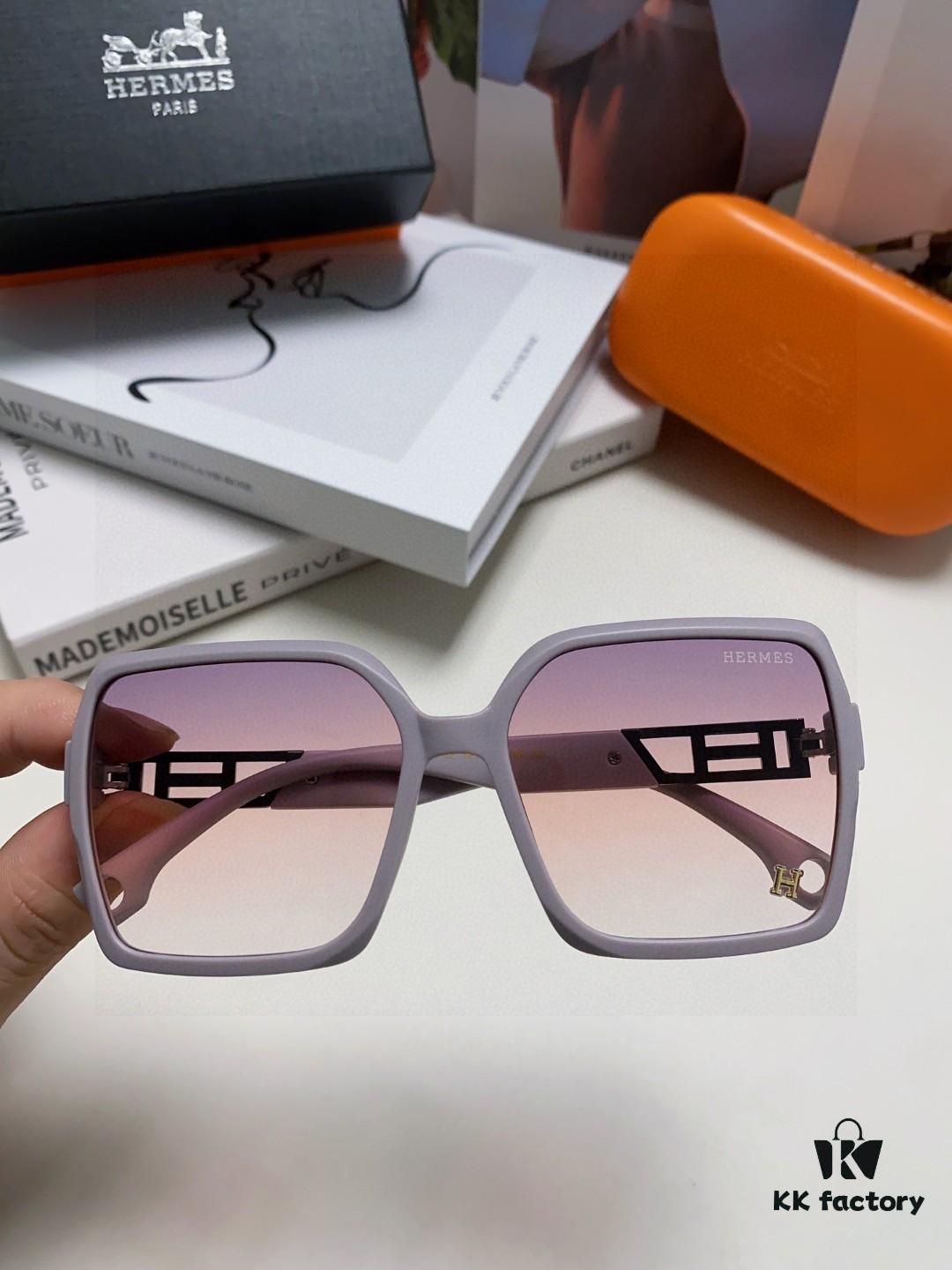 Hermes 2024 New Arrival Women's Square Oversized Sunglasses for Round Faces, Slimming UV Protection Sunglasses with Premium Aesthetic, Ideal for Travel and Sun Protection