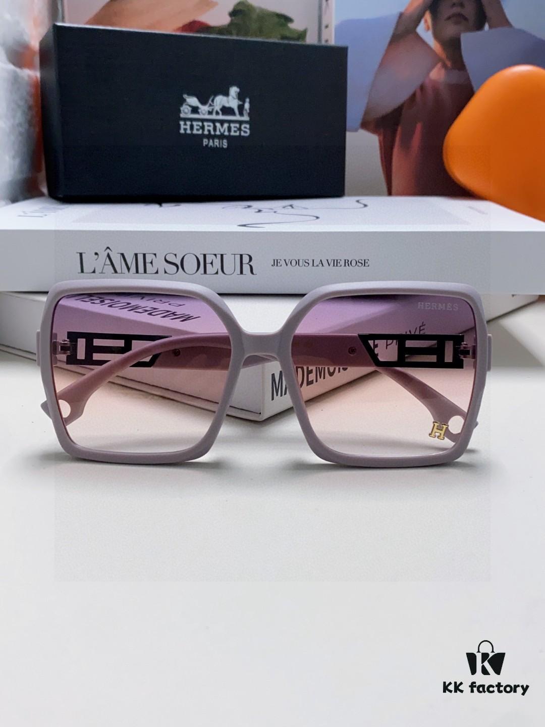 Hermes 2024 New Arrival Women's Square Oversized Sunglasses for Round Faces, Slimming UV Protection Sunglasses with Premium Aesthetic, Ideal for Travel and Sun Protection