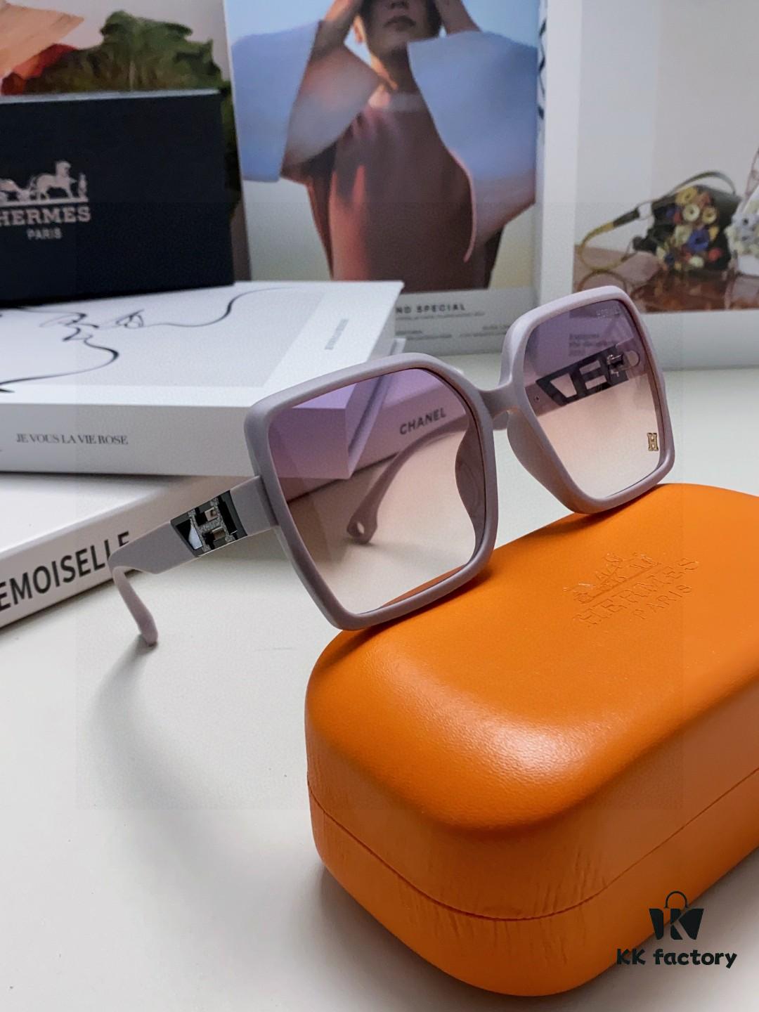 Hermes 2024 New Arrival Women's Square Oversized Sunglasses for Round Faces, Slimming UV Protection Sunglasses with Premium Aesthetic, Ideal for Travel and Sun Protection