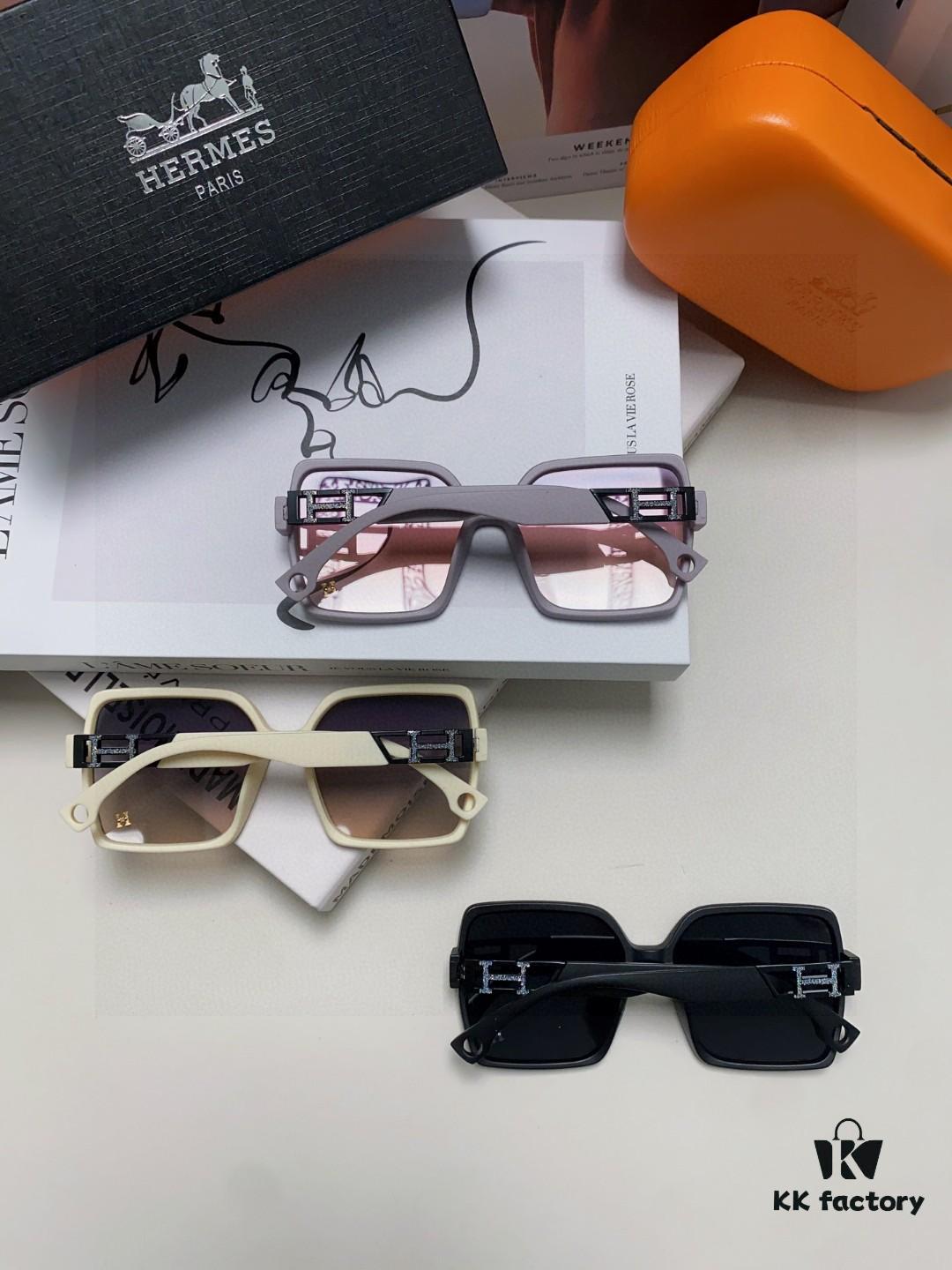 Hermes 2024 New Arrival Women's Square Oversized Sunglasses for Round Faces, Slimming UV Protection Sunglasses with Premium Aesthetic, Ideal for Travel and Sun Protection