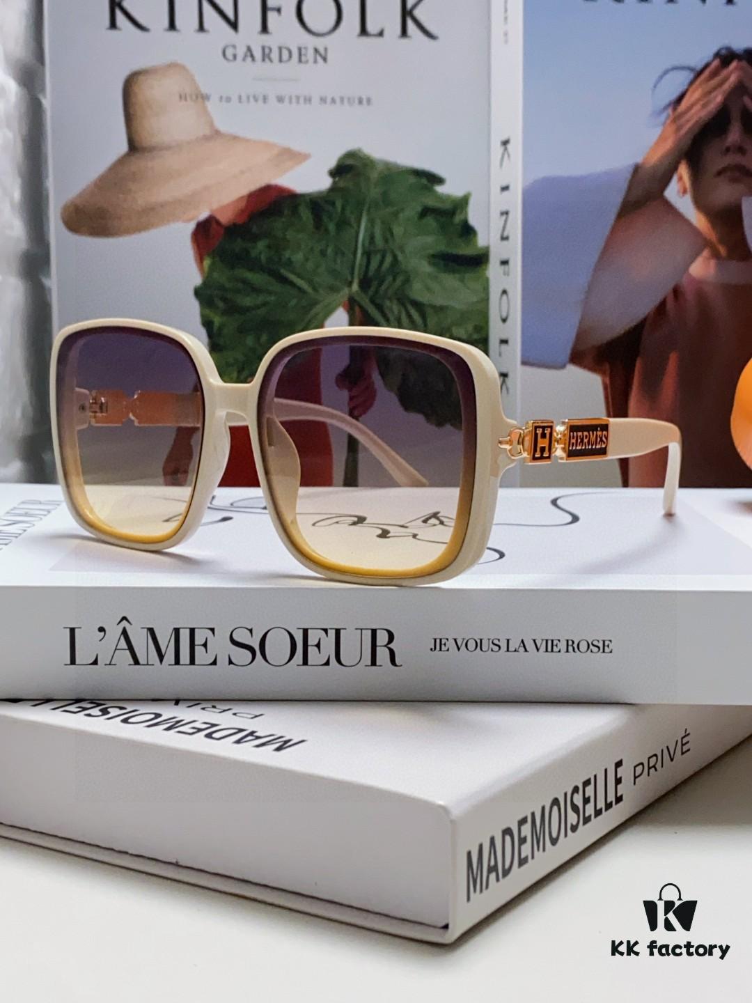 Hermes 2024 New Arrival Women's Sunglasses, Polarized Driving Glasses, Large Round Square Frame, UV Protection, Face-Framing Sun Protection