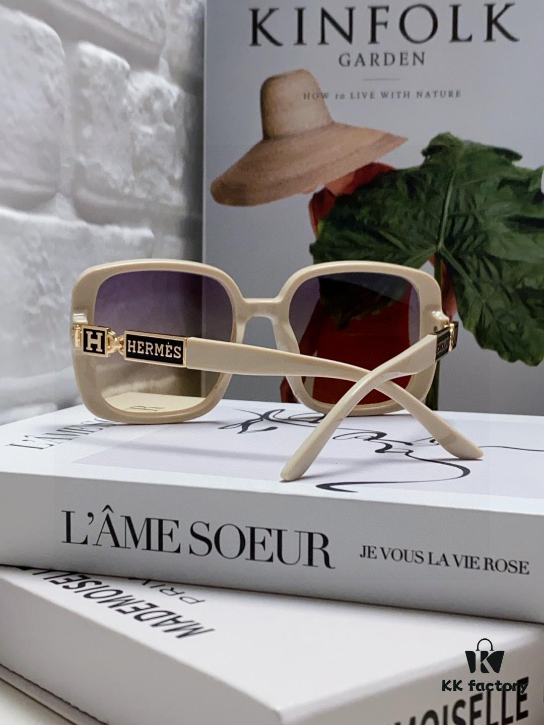 Hermes 2024 New Arrival Women's Sunglasses, Polarized Driving Glasses, Large Round Square Frame, UV Protection, Face-Framing Sun Protection