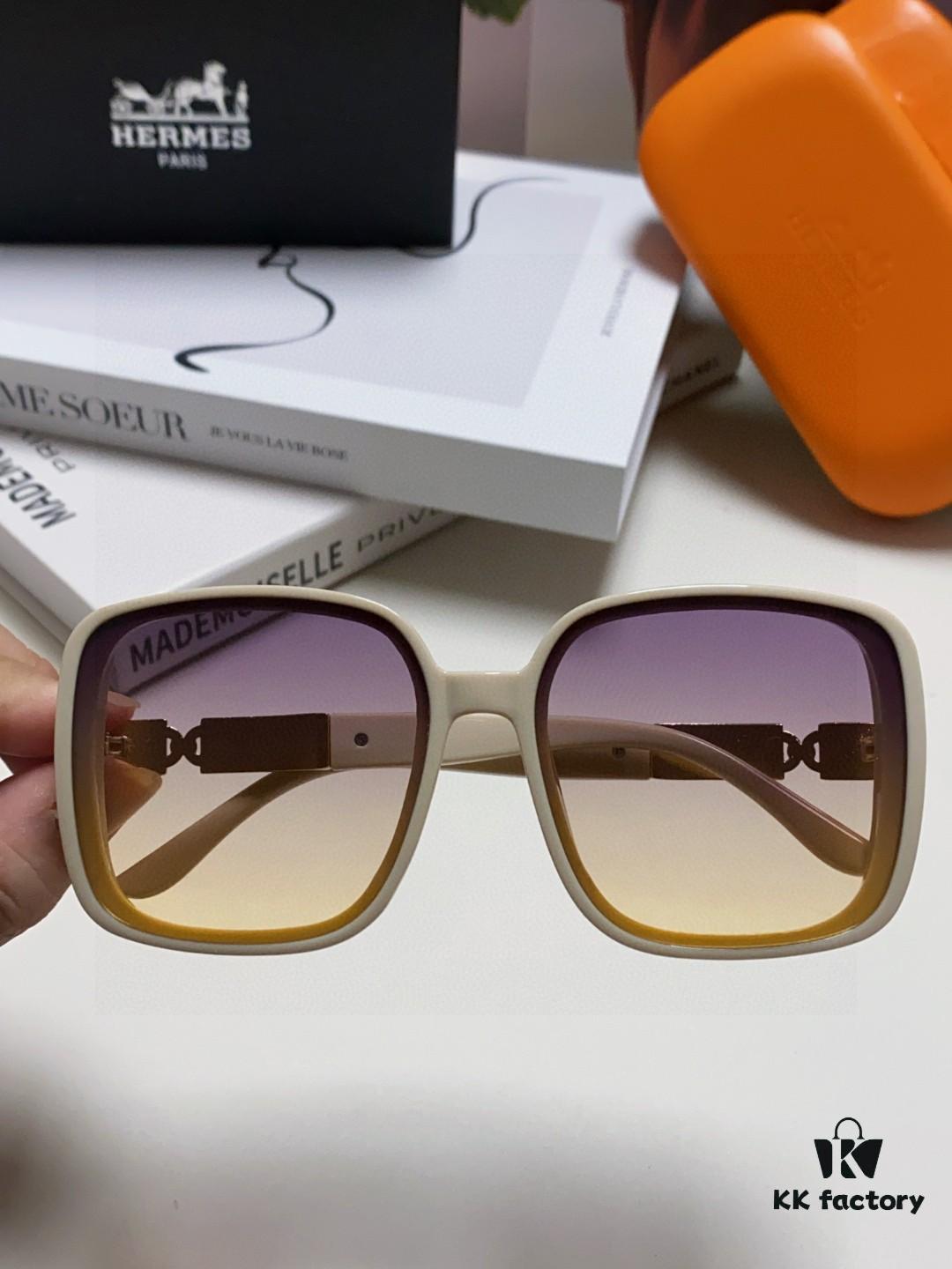 Hermes 2024 New Arrival Women's Sunglasses, Polarized Driving Glasses, Large Round Square Frame, UV Protection, Face-Framing Sun Protection