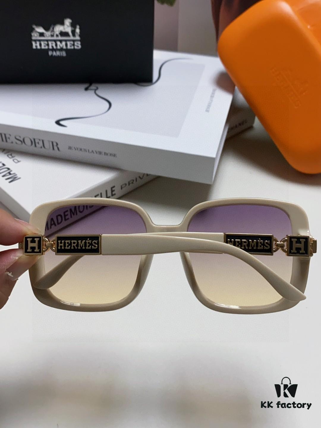 Hermes 2024 New Arrival Women's Sunglasses, Polarized Driving Glasses, Large Round Square Frame, UV Protection, Face-Framing Sun Protection