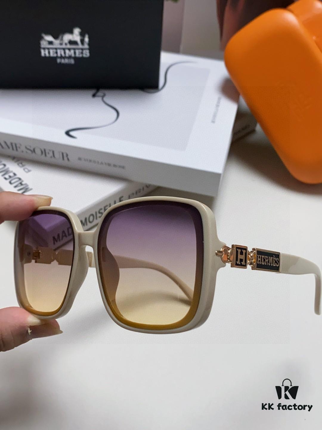 Hermes 2024 New Arrival Women's Sunglasses, Polarized Driving Glasses, Large Round Square Frame, UV Protection, Face-Framing Sun Protection