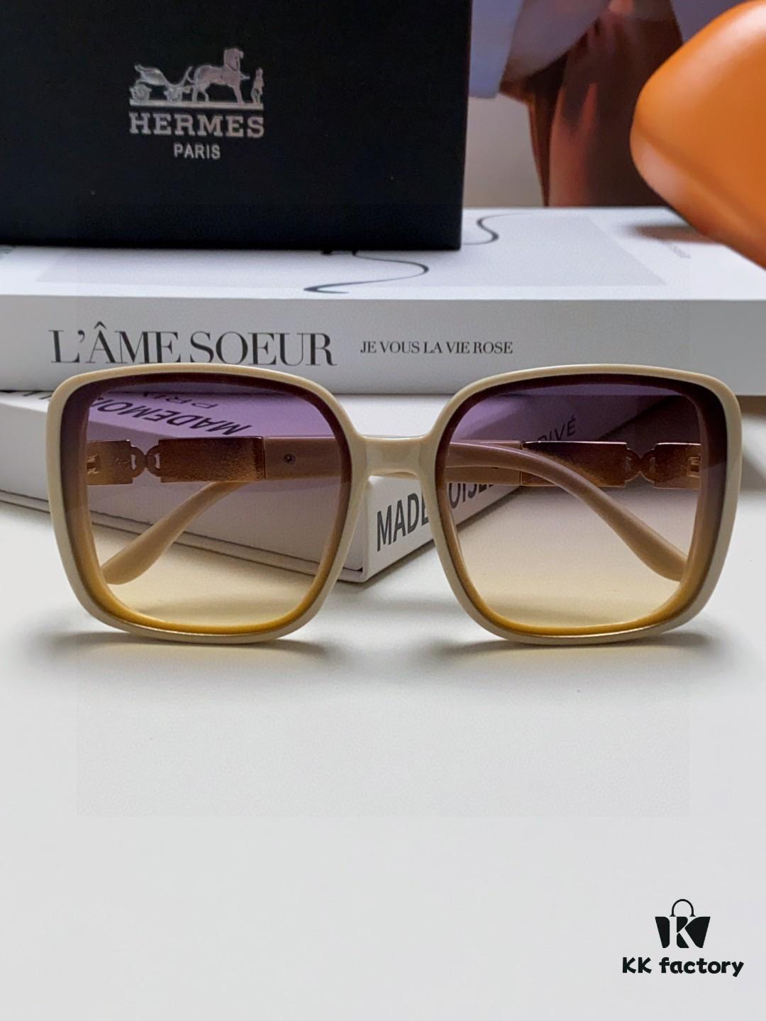 Hermes 2024 New Arrival Women's Sunglasses, Polarized Driving Glasses, Large Round Square Frame, UV Protection, Face-Framing Sun Protection