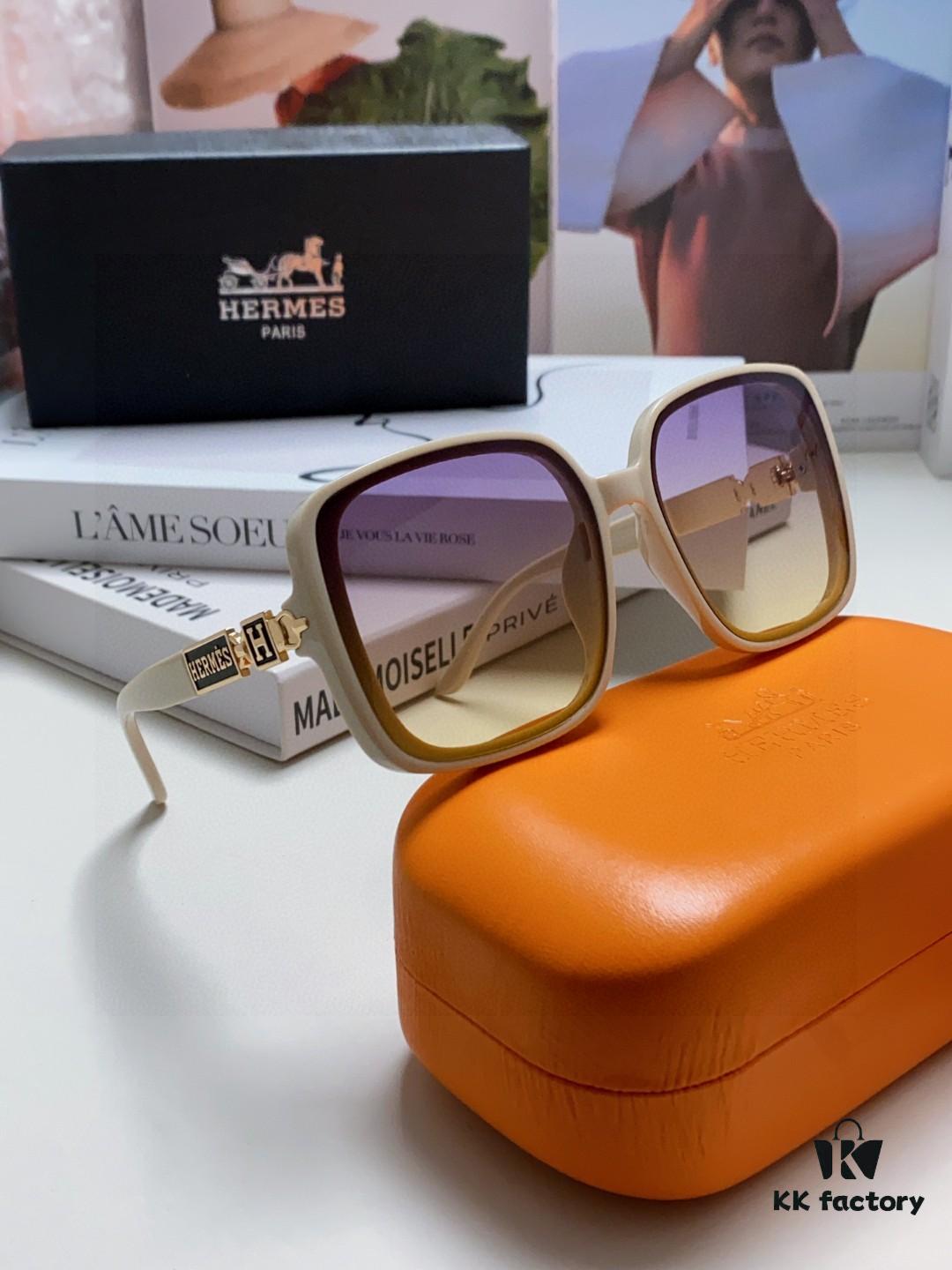 Hermes 2024 New Arrival Women's Sunglasses, Polarized Driving Glasses, Large Round Square Frame, UV Protection, Face-Framing Sun Protection