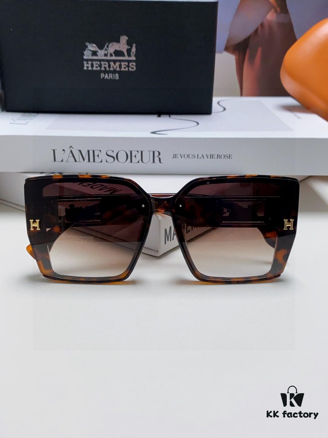 Hermes 2024 New Arrival Polarized Sunglasses for Women, Fashion Oversized Frame, Slimming Effect, UV Protection, Versatile and Stylish