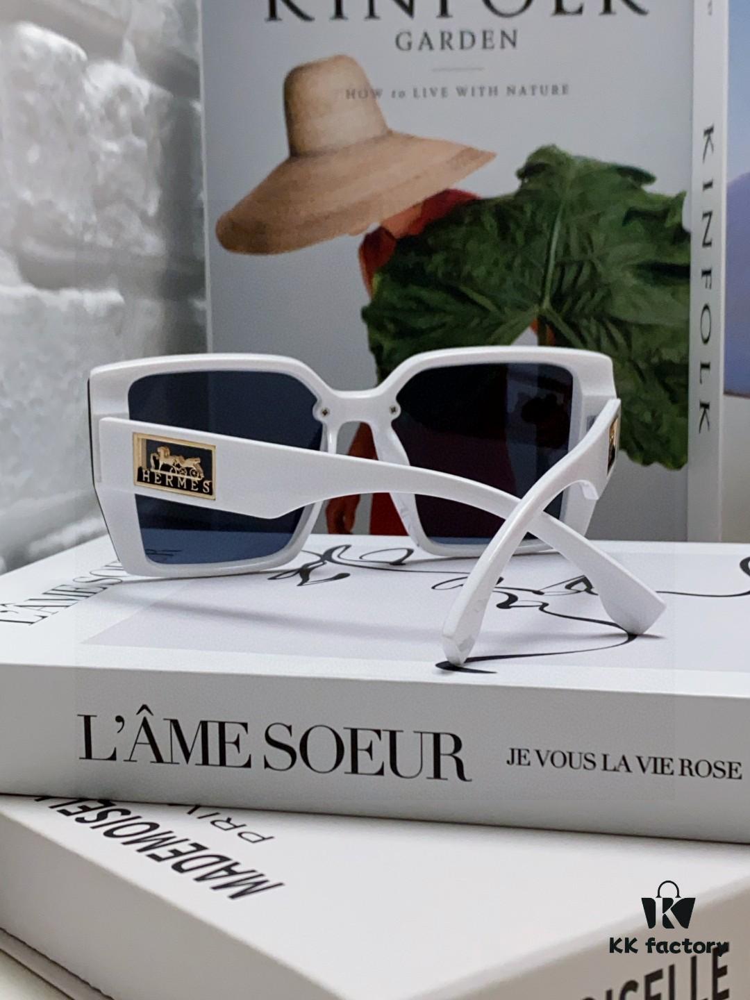 Hermes 2024 New Polarized Sunglasses for Women, Fashionable Oversized Frame, Slimming Effect, UV Protection, Casual and Versatile Sun Glasses