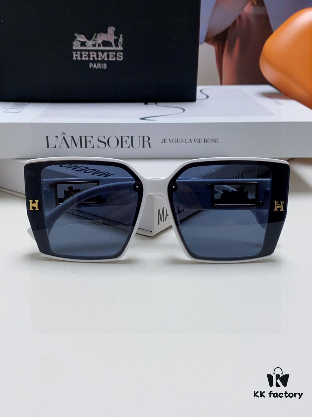 Hermes 2024 New Polarized Sunglasses for Women, Fashionable Oversized Frame, Slimming Effect, UV Protection, Casual and Versatile Sun Glasses