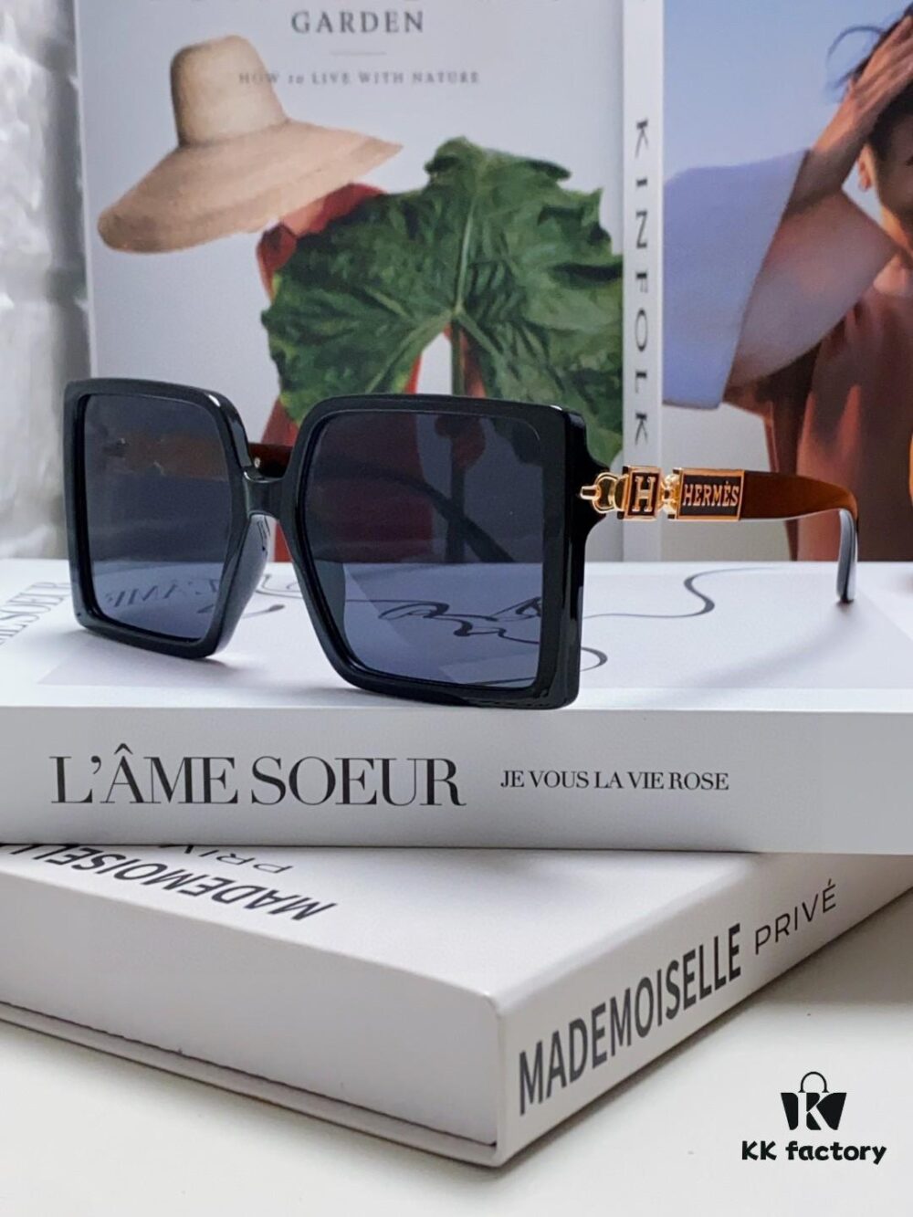 Hermes 2024 New Arrival High-End Stylish Oversized Square Frame Society Lady Sunglasses for Women, Trendy Large Round Face Sun Protection Shades