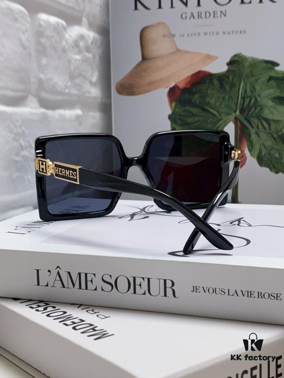 Hermes 2024 New Arrival High-End Stylish Oversized Square Frame Society Lady Sunglasses for Women, Trendy Large Round Face Sun Protection Shades