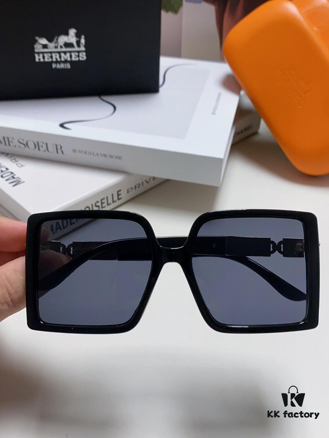 Hermes 2024 New Arrival High-End Stylish Oversized Square Frame Society Lady Sunglasses for Women, Trendy Large Round Face Sun Protection Shades