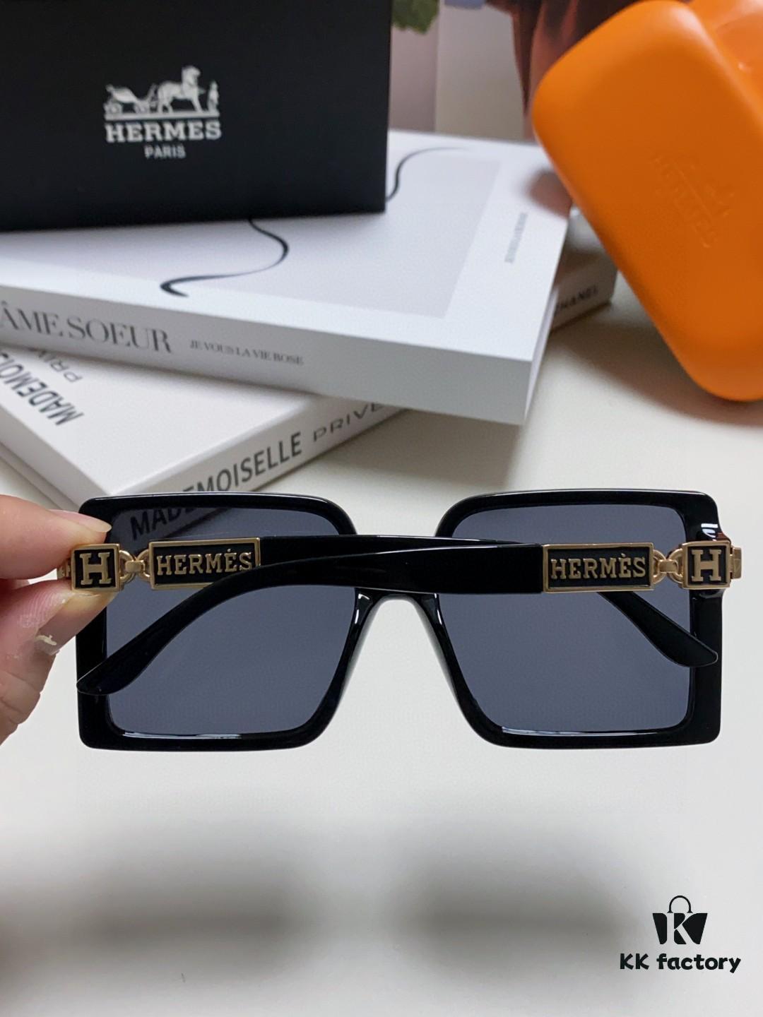 Hermes 2024 New Arrival High-End Stylish Oversized Square Frame Society Lady Sunglasses for Women, Trendy Large Round Face Sun Protection Shades