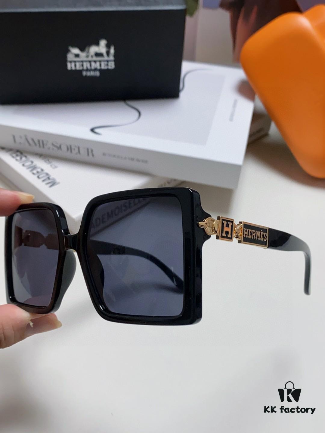 Hermes 2024 New Arrival High-End Stylish Oversized Square Frame Society Lady Sunglasses for Women, Trendy Large Round Face Sun Protection Shades