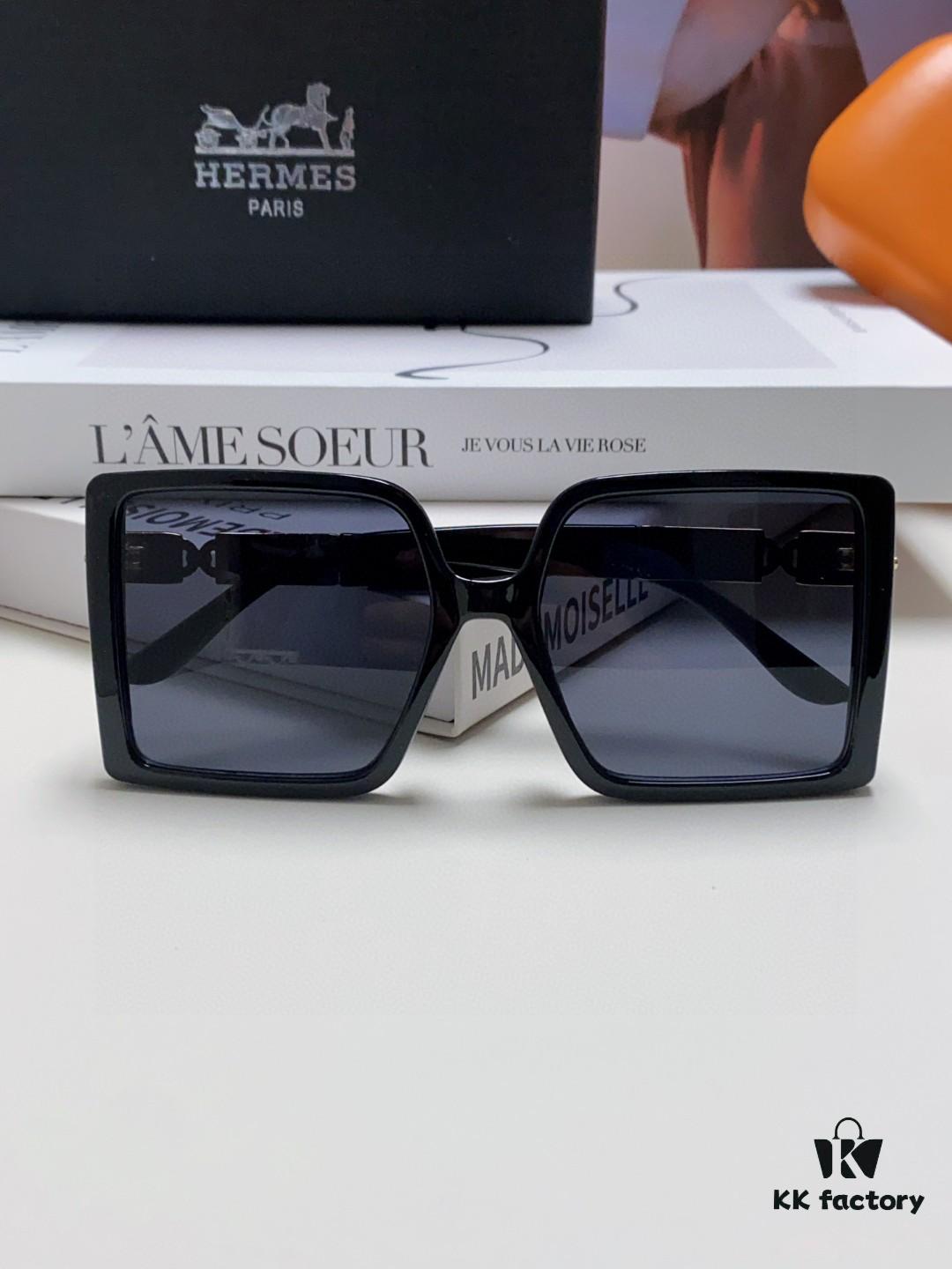 Hermes 2024 New Arrival High-End Stylish Oversized Square Frame Society Lady Sunglasses for Women, Trendy Large Round Face Sun Protection Shades
