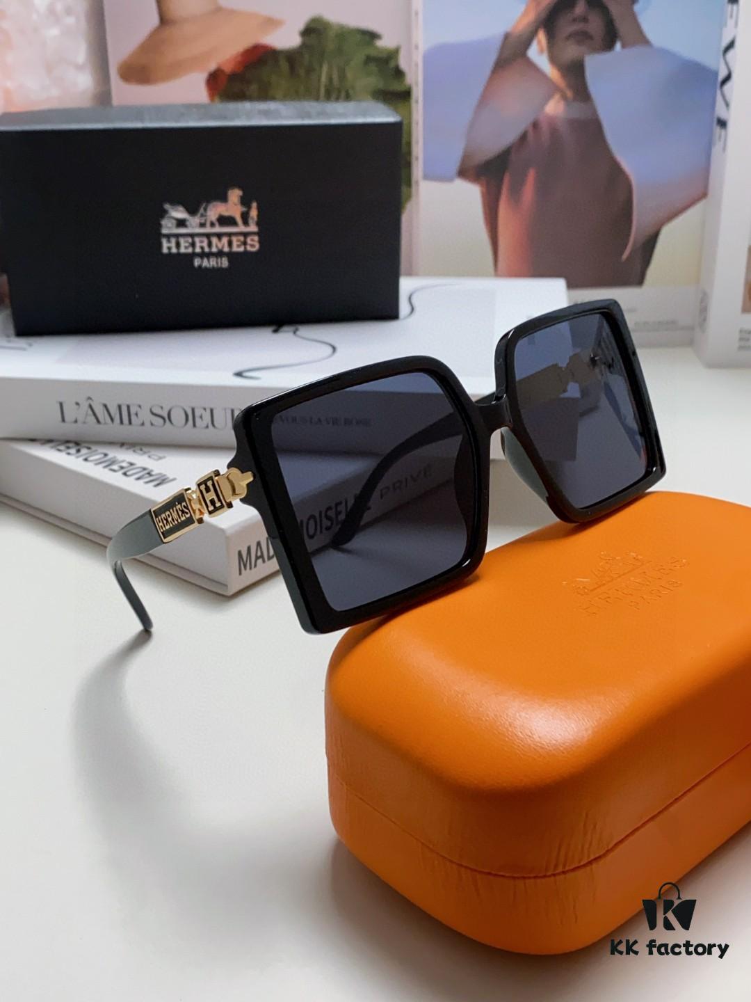 Hermes 2024 New Arrival High-End Stylish Oversized Square Frame Society Lady Sunglasses for Women, Trendy Large Round Face Sun Protection Shades