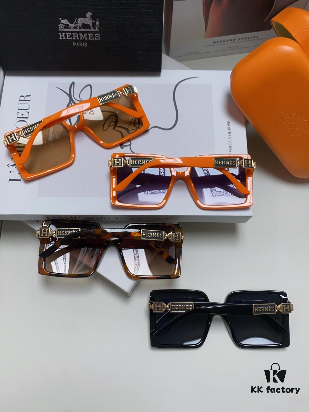 Hermes 2024 New Arrival High-End Stylish Oversized Square Frame Society Lady Sunglasses for Women, Trendy Large Round Face Sun Protection Shades