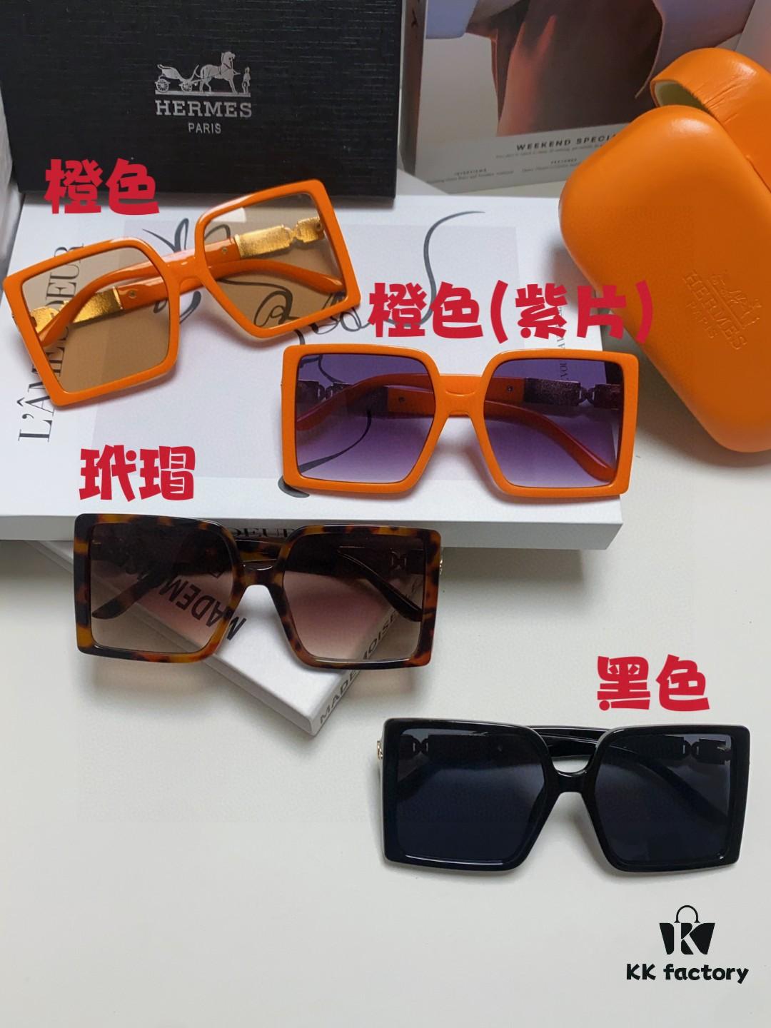 Hermes 2024 New Arrival High-End Stylish Oversized Square Frame Society Lady Sunglasses for Women, Trendy Large Round Face Sun Protection Shades