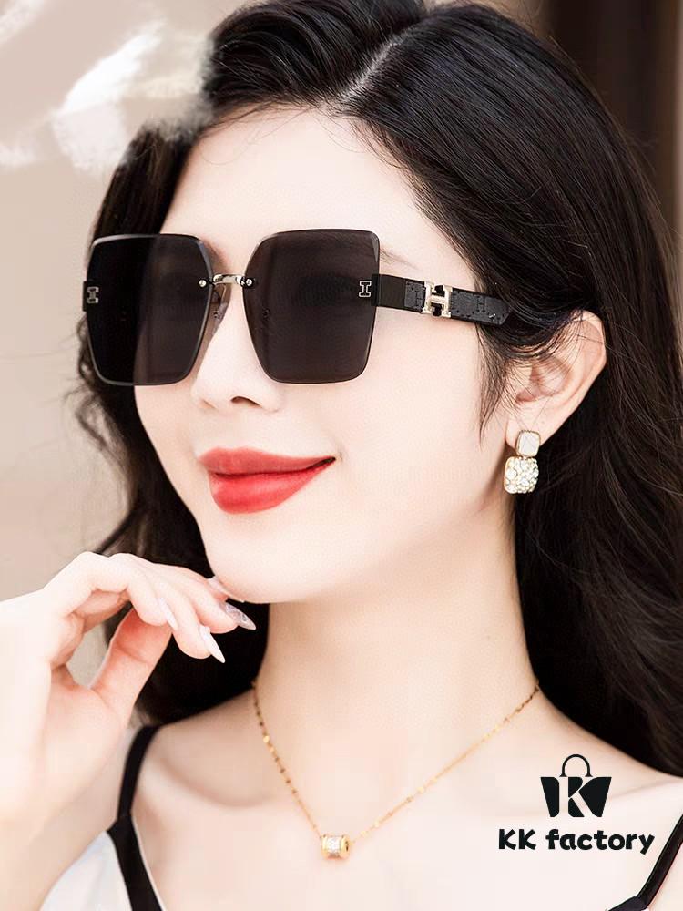 Hermes 2024 New Arrival Frameless Square Sunglasses, UV Protection Beach Sun Glasses with Premium Look, Face-Framing Design for Small Facial Appearance, Unisex Driving Shades