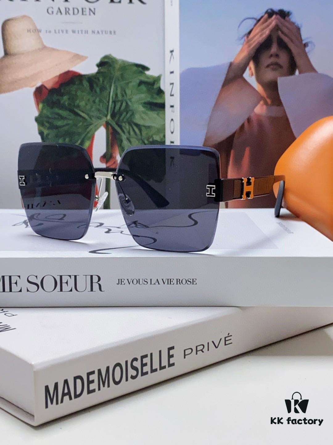 Hermes 2024 New Arrival Frameless Square Sunglasses, UV Protection Beach Sun Glasses with Premium Look, Face-Framing Design for Small Facial Appearance, Unisex Driving Shades