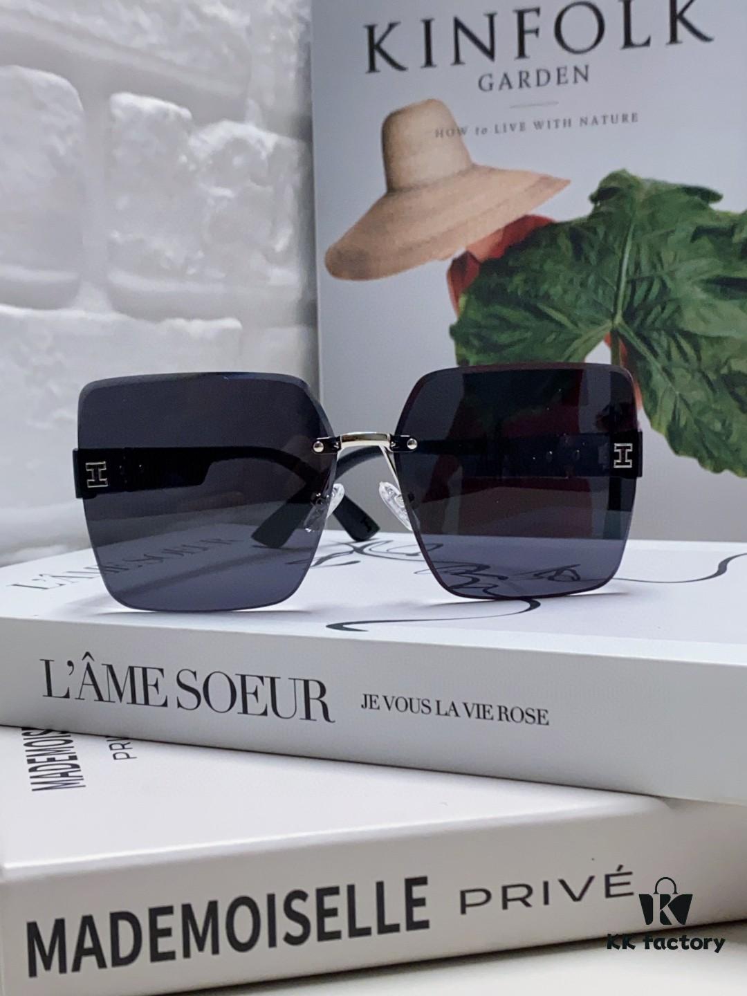 Hermes 2024 New Arrival Frameless Square Sunglasses, UV Protection Beach Sun Glasses with Premium Look, Face-Framing Design for Small Facial Appearance, Unisex Driving Shades