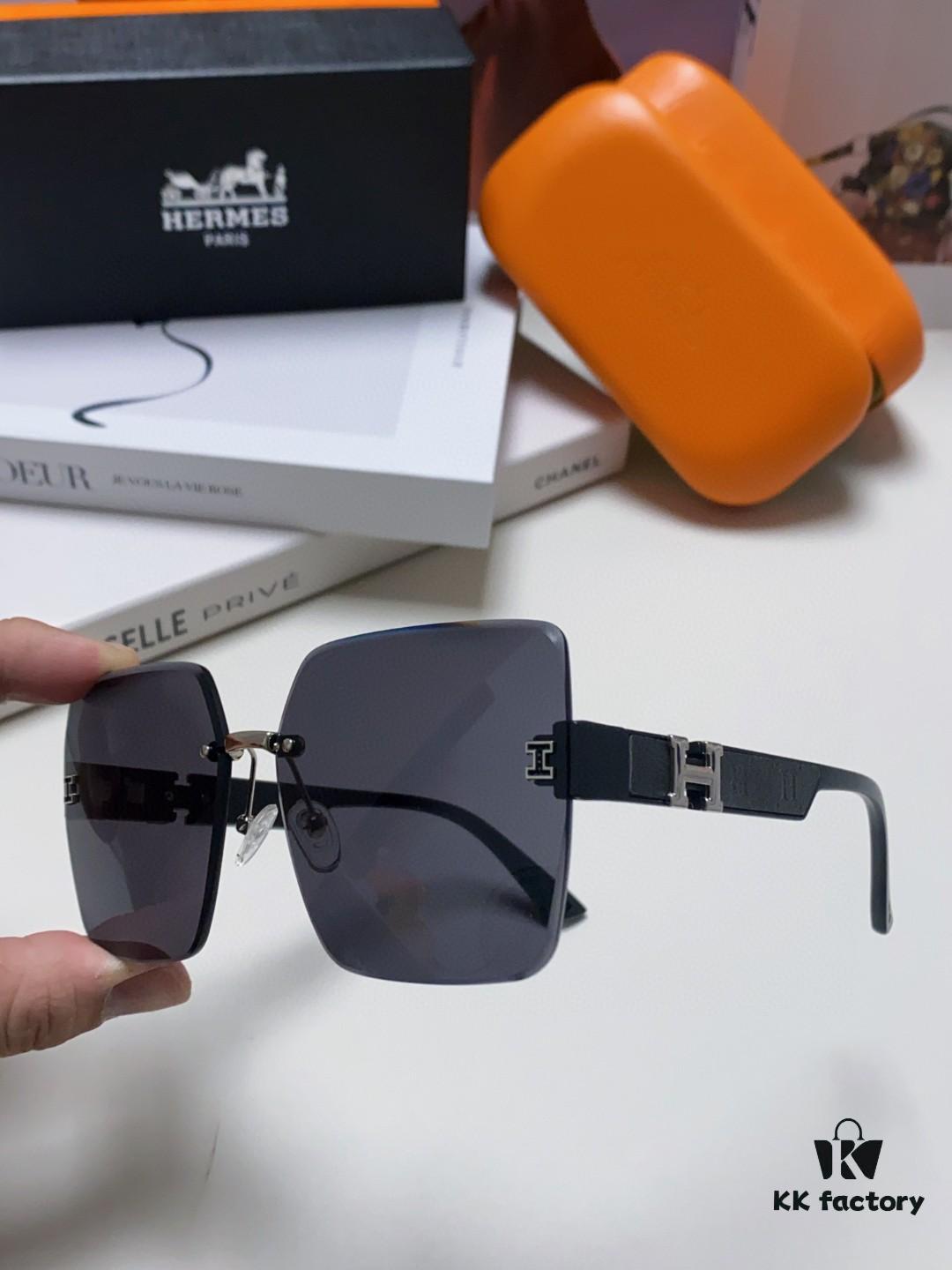 Hermes 2024 New Arrival Frameless Square Sunglasses, UV Protection Beach Sun Glasses with Premium Look, Face-Framing Design for Small Facial Appearance, Unisex Driving Shades