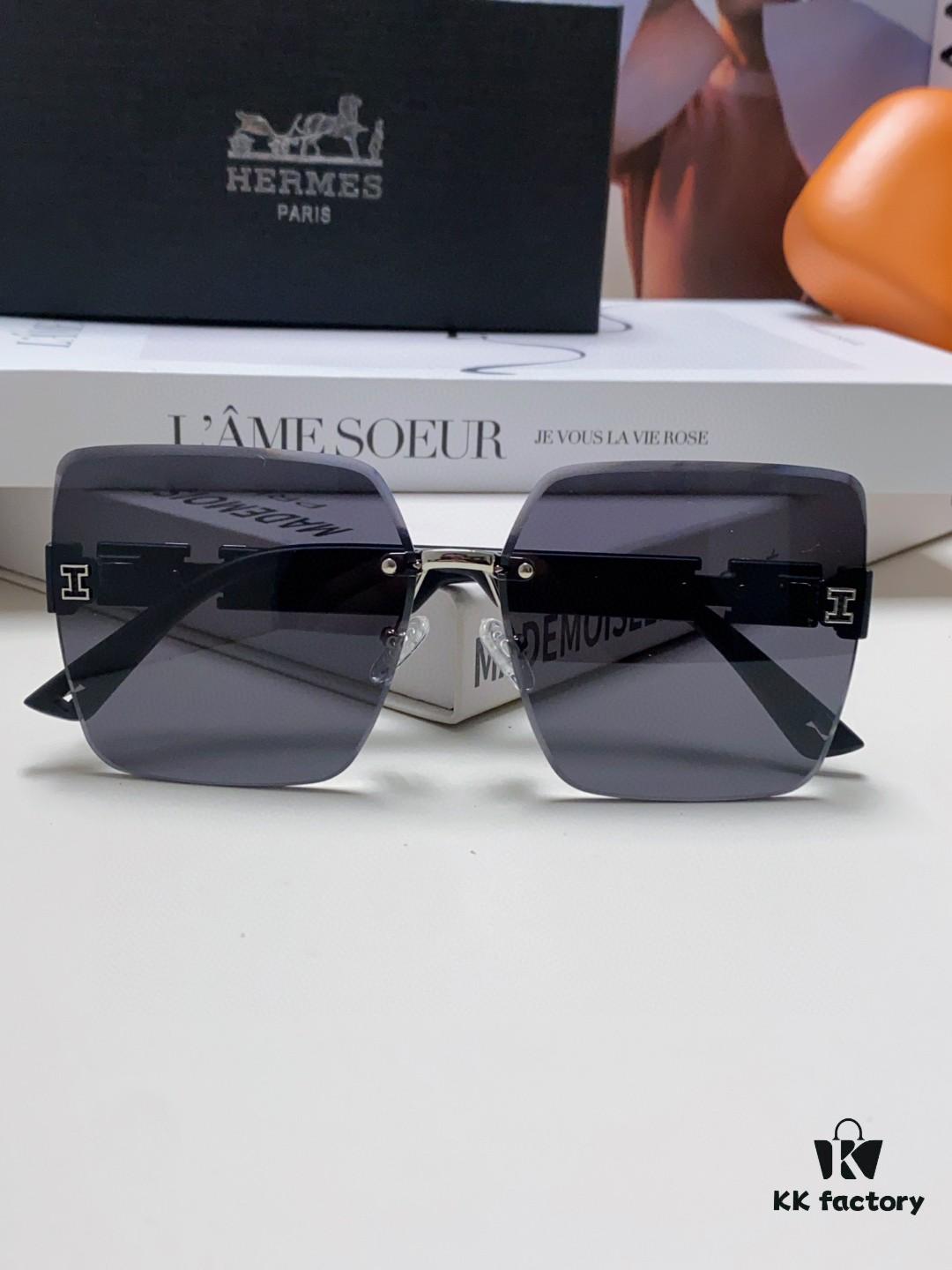 Hermes 2024 New Arrival Frameless Square Sunglasses, UV Protection Beach Sun Glasses with Premium Look, Face-Framing Design for Small Facial Appearance, Unisex Driving Shades