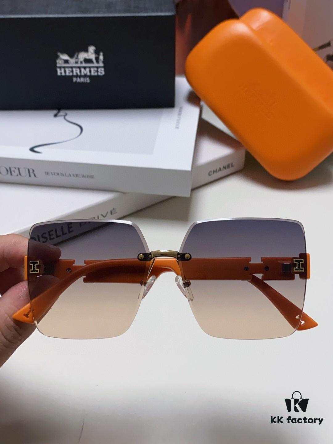 Hermes 2024 New Arrival Frameless Square Sunglasses, UV-Protective Beach Sun Glasses with Premium Look, Slimming Design for Face, Unisex Driving Shades